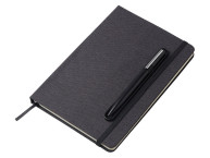 Набор блокнот А5 с магнитным держателем для ручки и подставкой для телефона и металлической шариковой ручкой "NotaBene", черный