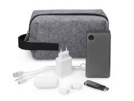 Органайзер для электроники и проводов "Felt" из RPET-фетра с ручкой, серый с черным