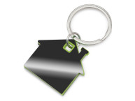 Металлический брелок с пластиковой цветной вставкой "SteelPop House", серебристый с зеленым яблоком