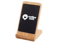 Беспроводное зарядное устройство 2-в-1 с подсветкой лого «Reedia S4», 15 Вт, бамбук, черный