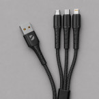 Дата-кабель Armor 3 в 1: micro USB, USB-C, Ligthning, 1.2м, черный, Deppa